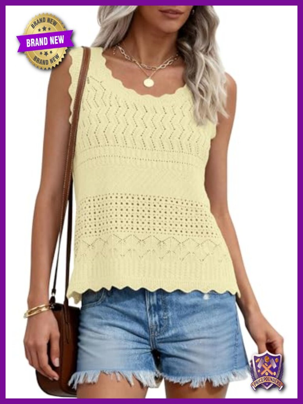 Crochet Knit Tank Top Sleeveless Vest Loose Fit Casual Layering